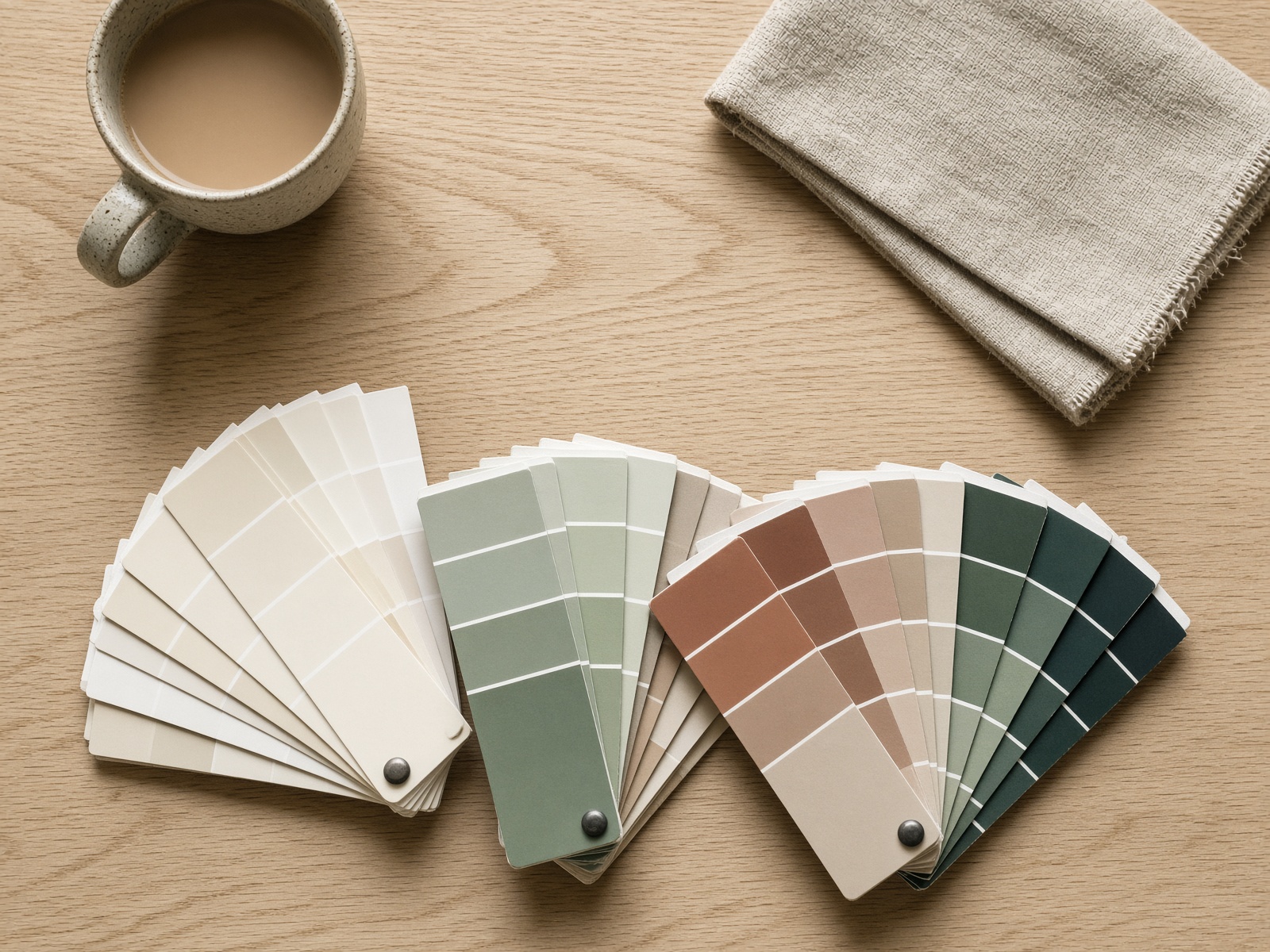 Paint chips arranged for a colour consultation